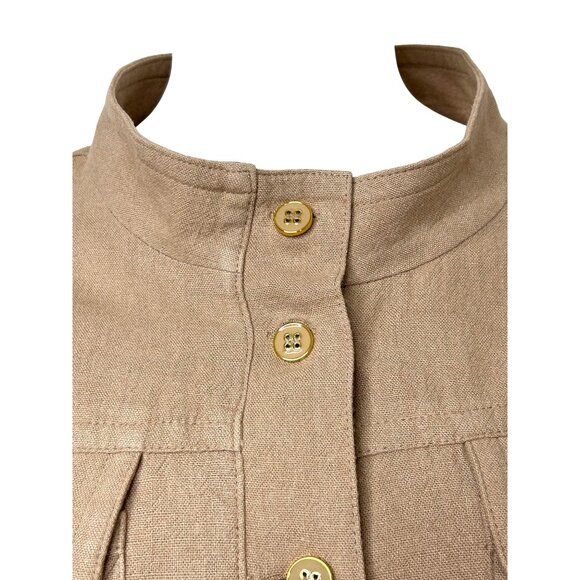 Susan Graver Jacket Top Taupe 1X Long Sleeve Mandarin Collar Buttons Linen Blend - Picture 6 of 16